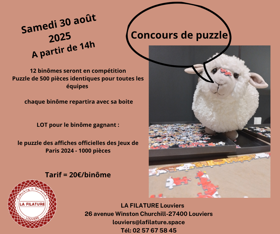 LA FILATURE Louviers espace de CoWorking hybride organise le 30 août 2025 un concours de puzzle